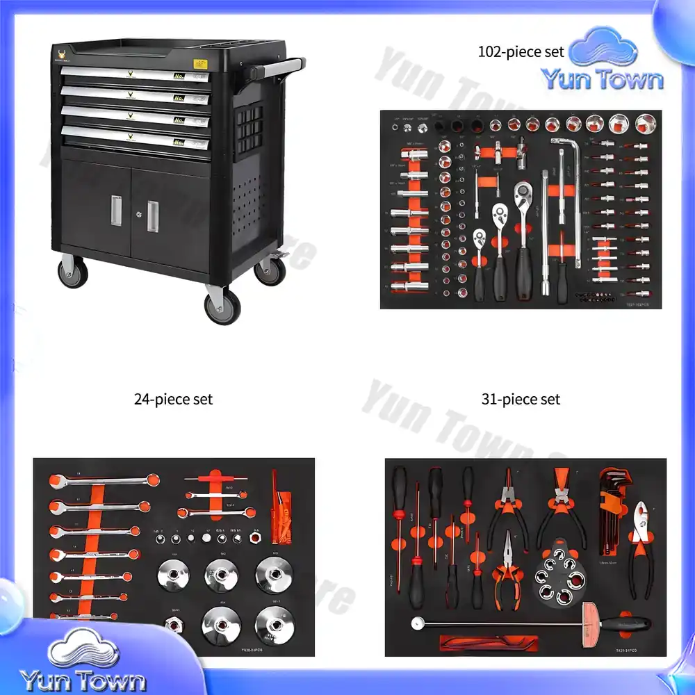 Workshop Tools Organizing - Professioneller Stahlwerkzeugkasten mit 4 Schubladen, 158-teilig,