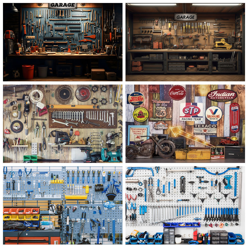 Vintage Garage Hintergrund Aut – Workshop Tools Background Bewertung und Preis