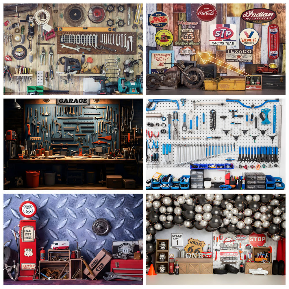Vintage Garage Kulissen Auto R – Workshop Tools Background Bewertung und Preis